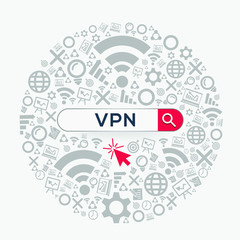 VPN mean (virtual private network) Word written in search bar ,Vector illustration.