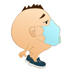 Boy in a protective mask. Prevention of viral diseases. Vector illustration in cartoon style. The concept of protection against bacteria and viruses.