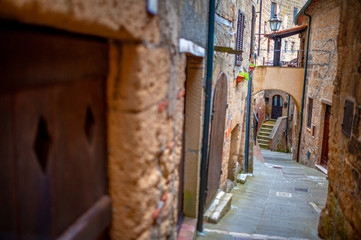 Street panorama in the old medieval city of Italy. European sights