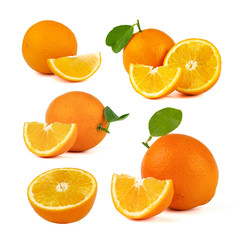 Set of fresh oranges isolated on white background.