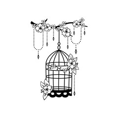 hand drawn wedding birdcage decoration