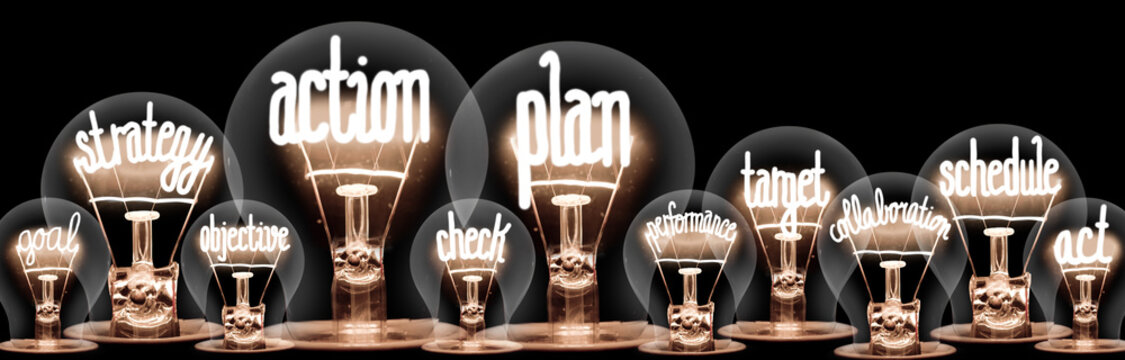 Light Bulbs with Action Plan Concept