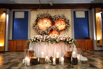 bride and groom table. Decor for a holiday or wedding.