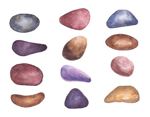 Watercolor collection of color stones. 