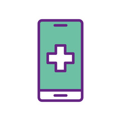 Obraz premium Isolated cross inside smartphone line and fill style icon vector design