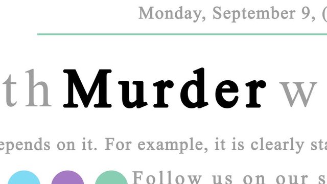 Zooming out animation on the word Murder highlighted in multiple texts that are looking to be media news articles and blog posts of different sources. White background.