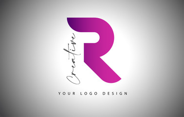 Creative Letter R Logo With Purple Gradient and Creative Letter Cut. - obrazy, fototapety, plakaty