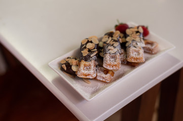 waffles stick with chocolate sauce