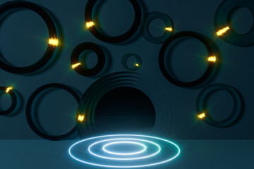 Circle background material,cartoon room,3d rendering.