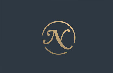 gold golden yellow alphabet letter N logo icon design for business company
