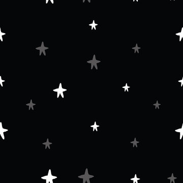 Vector space seamless pattern with stars. Night sky hand drawn doodle astronomical background