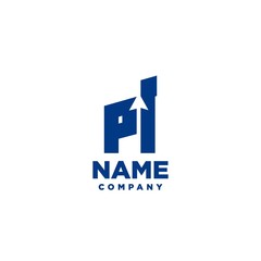 PI monogram logo with a negative space style arrow up design template