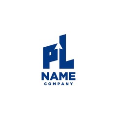 PL monogram logo with a negative space style arrow up design template
