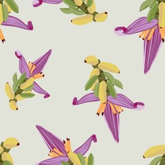 Seamless tropical pattern with banana palms branch with flower and fruit. 
