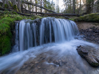 View of forest waterfall, deep forest waterfall landscape.