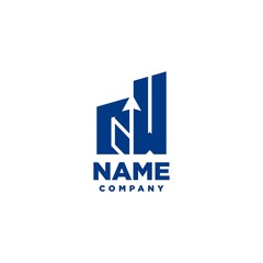 QW monogram logo with a negative space style arrow up design template