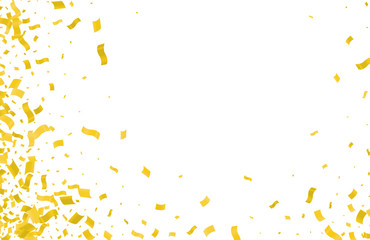 Gold confetti falling on a white background.