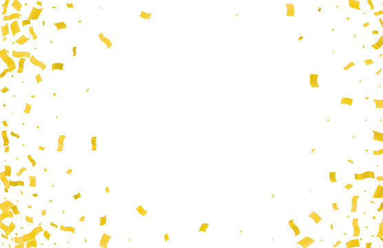 Gold Confetti Falling On A White Background.