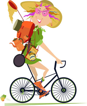 woman riding bicycle with backpack clip art preview