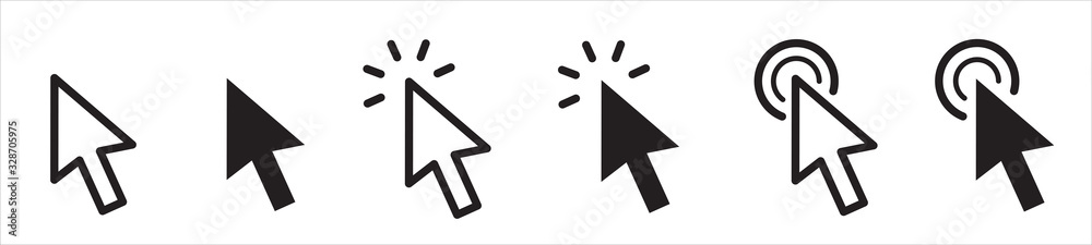 Poster pointer cursor сomputer mouse icon. clicking cursor, pointing hand clicks icons. click cursor - stoc