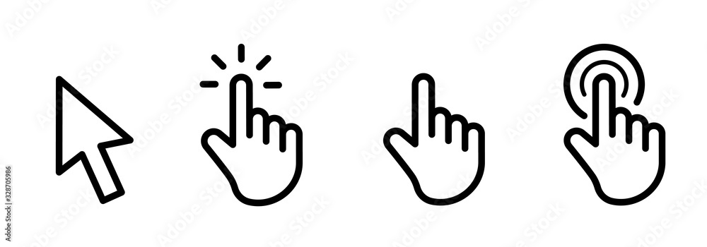 Poster pointer cursor сomputer mouse icon. clicking cursor, pointing hand clicks icons. click cursor - stoc