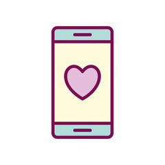 heart inside smartphone line and fill style icon vector design