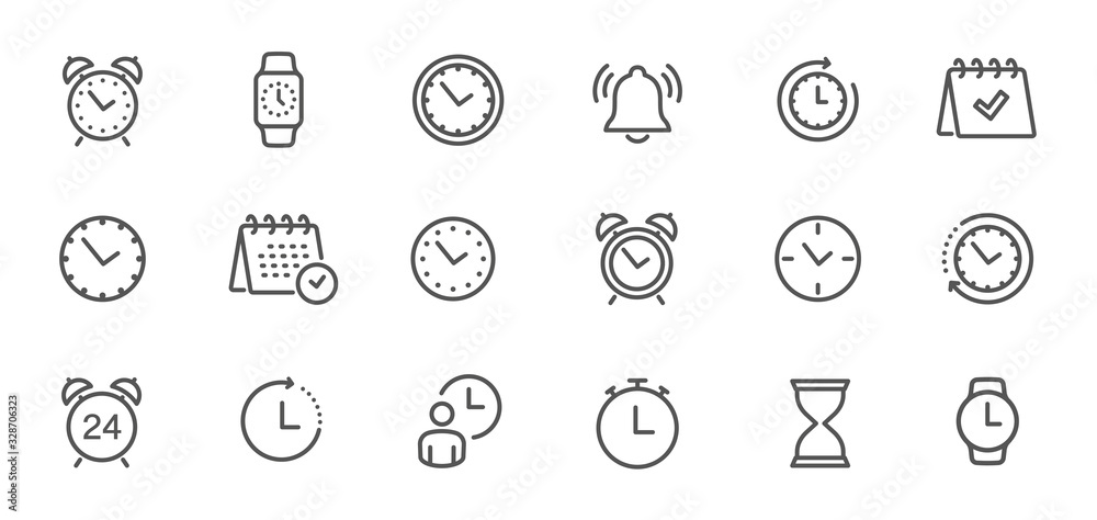 Wall mural time and clock, calendar, timer line icons. vector linear icon set - stock vector.