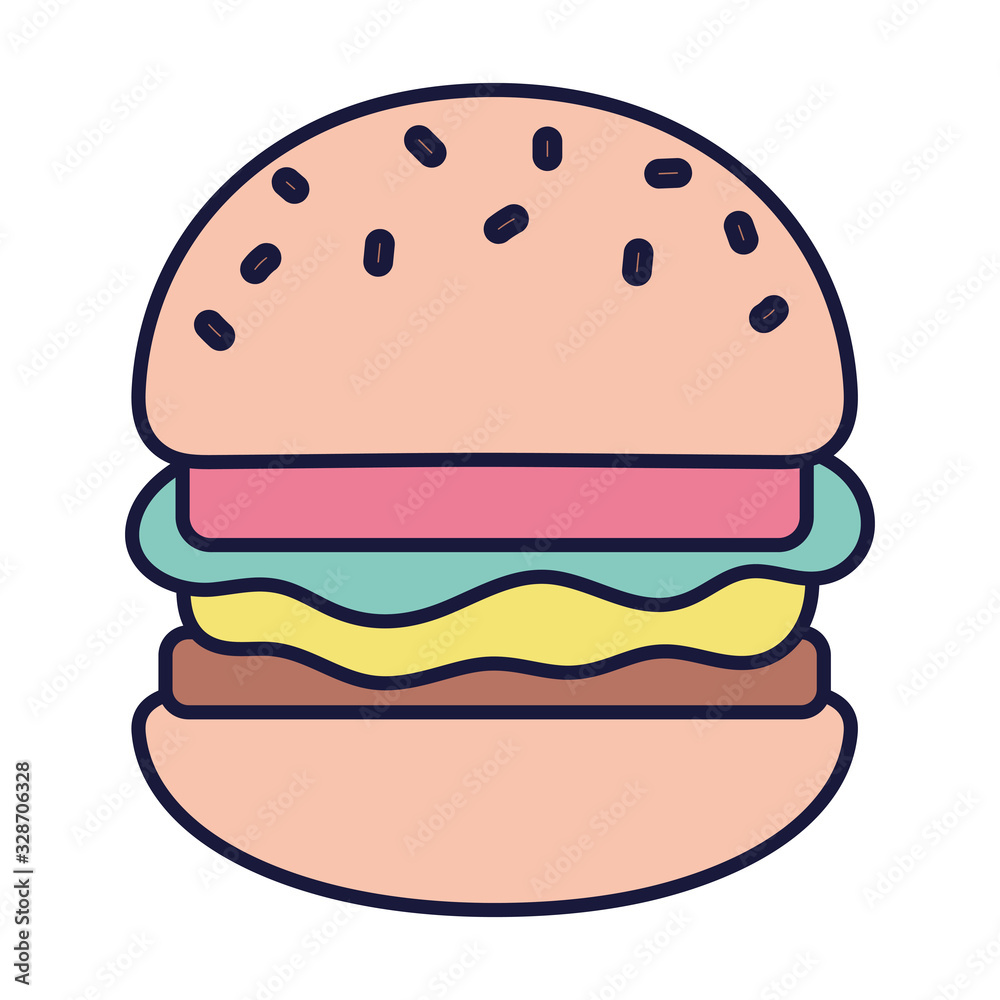 Sticker burger fast food cartoon icon style design