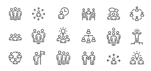 Fototapeta na wymiar Team work line icons. Meeting, group, team, people, conference, leader, discussion, collaboration, research and more. It is easy to edit - stock vector.