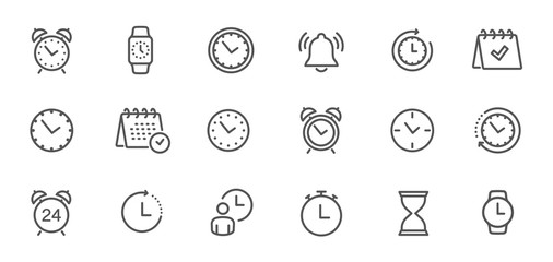 Time and clock, calendar, timer line icons. Vector linear icon set - stock vector. - obrazy, fototapety, plakaty