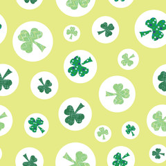 Shamrocks in circles green clovers seamless vector repeat surface pattern design