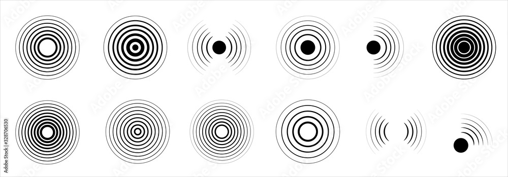 Fototapete radar icons set. collection sonar sound waves. radar icon. sonar wave sign. big set on the white bac