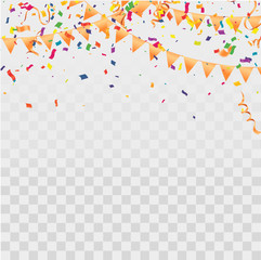 Cover with colored balloons, garlands and confetti on the white. Eps 10