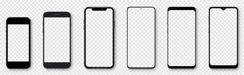 Foto op Plexiglas Realistic models smartphone with transparent screens. Smartphone mockup collection. Device front view. 3D mobile phone with shadow on transparent background - stock vector. © Comauthor