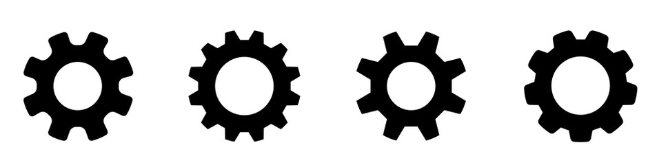Gear set. Black gear wheel icons on white background - stock vector.