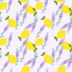 yellow lemon and lavender seamless pattern