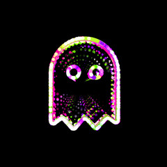 Symbol ghost from multi-colored circles and stripes. UFO Green, Purple, Pink