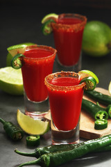 Shots with sangrita - traditional Mexican cocktail	