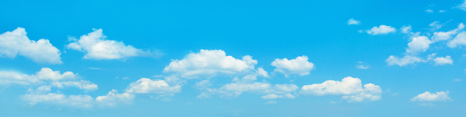 Naklejka na ściany i meble Sky clouds banner background. Perfect skyline, blue sky with clouds