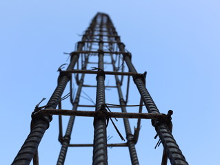 Structure of concrete columns under construction.