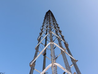 Structure of concrete columns under construction.