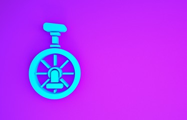 Blue Unicycle or one wheel bicycle icon isolated on purple background. Monowheel bicycle. Minimalism concept. 3d illustration 3D render © Oksana