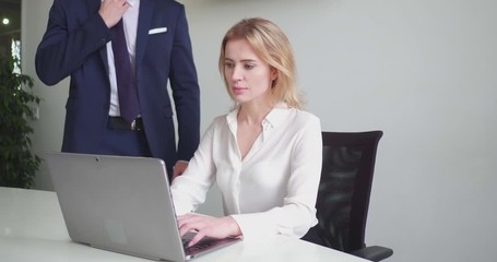 Lustful Boss Touching His Colleague, Violence Against Women While She Was Working At Office, Inappropriate Behavior In Office Or Workplace