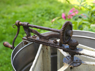 honey extractor on a lawn