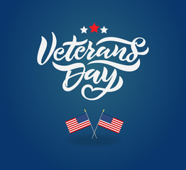 Veterans Day hand lettering. Handmade calligraphy vector illustration. Happy Veterans Day design in vintage style.