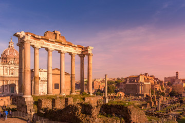 Sunset over the roman forum, Rome, Italy