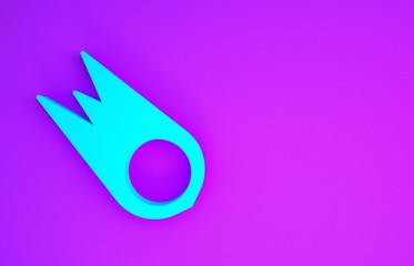 Blue Comet falling down fast icon isolated on purple background. Minimalism concept. 3d illustration 3D render © Oksana
