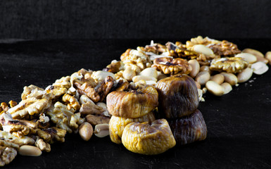 dried figs and dried fruit with peanuts and walnuts