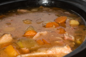 Chicken Stew with winter vegetables, close up.