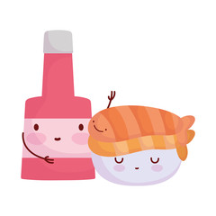 sushi and sauce bottle menu character cartoon food cute